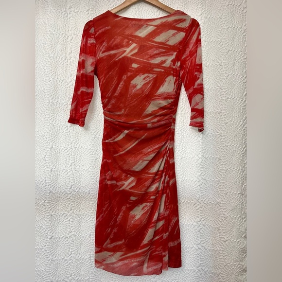 Kay Unger Dress Size 6 Red Tan Bodycon Wrap Front Lightweight Midi Designer EUC - Picture 14 of 15